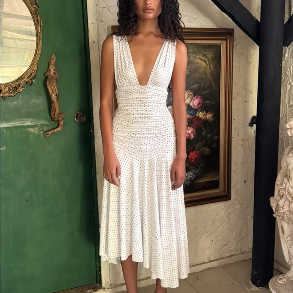 Elegant White Polka Dot Dress
